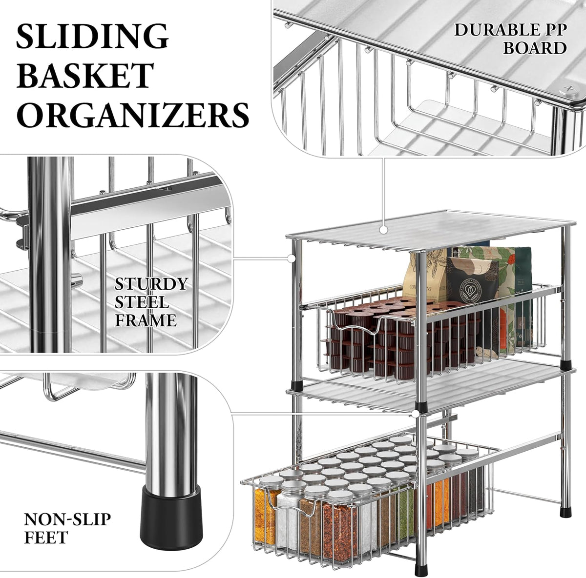 Simple Houseware Chrome Metal Stackable Storage Rack, 16.75 in L x 10.8 in W ...
