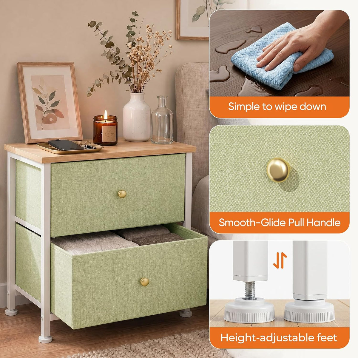 Sweetcrispy Nightstands Set of 2 with 2 Storage Drawer, Small Bedside Table