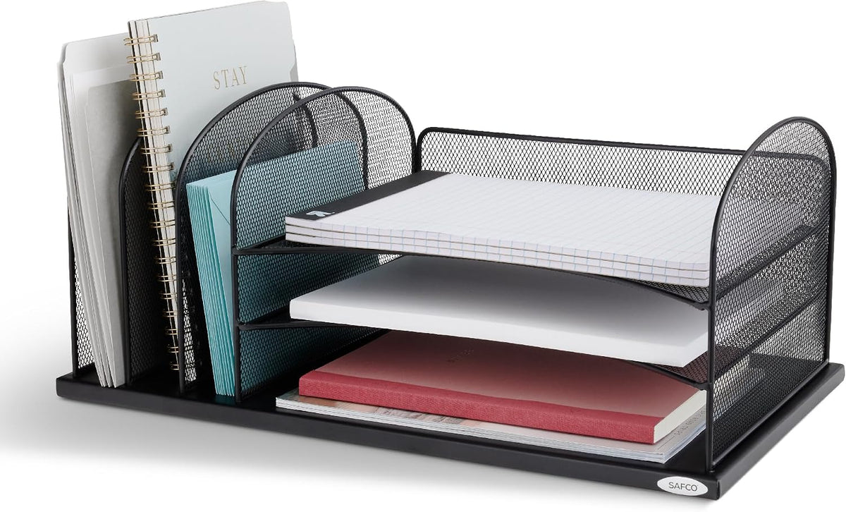 Safco Onyx Desk Organizer, 3 Vertical Compartments and 3 Trays, Office and Cl...