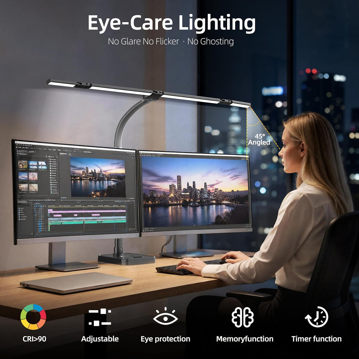 LED Desk Lamp for Home Office, Eye-Caring Desk Light with Remote,Adjustable F...