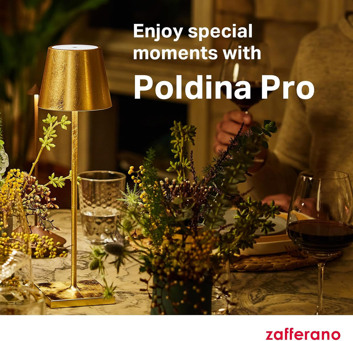Zafferano, Poldina Pro Lamp with Silver Leaf, Rechargeable Cordless Table Lam...