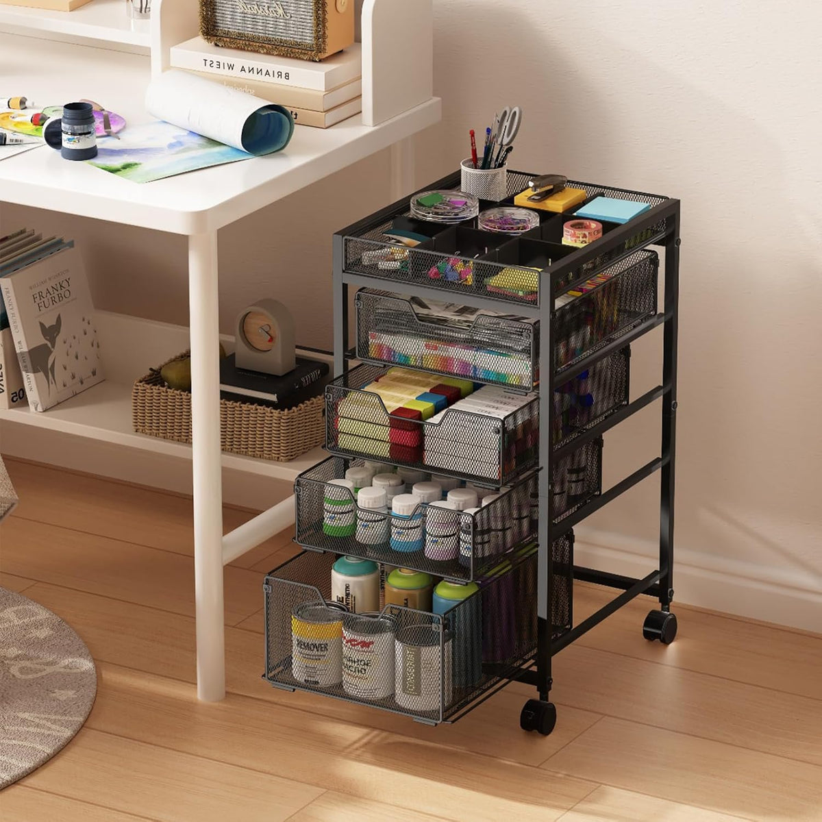 Rolling Utility Cart with 4 Drawers, Craft Organizer and Storage Carts with D...