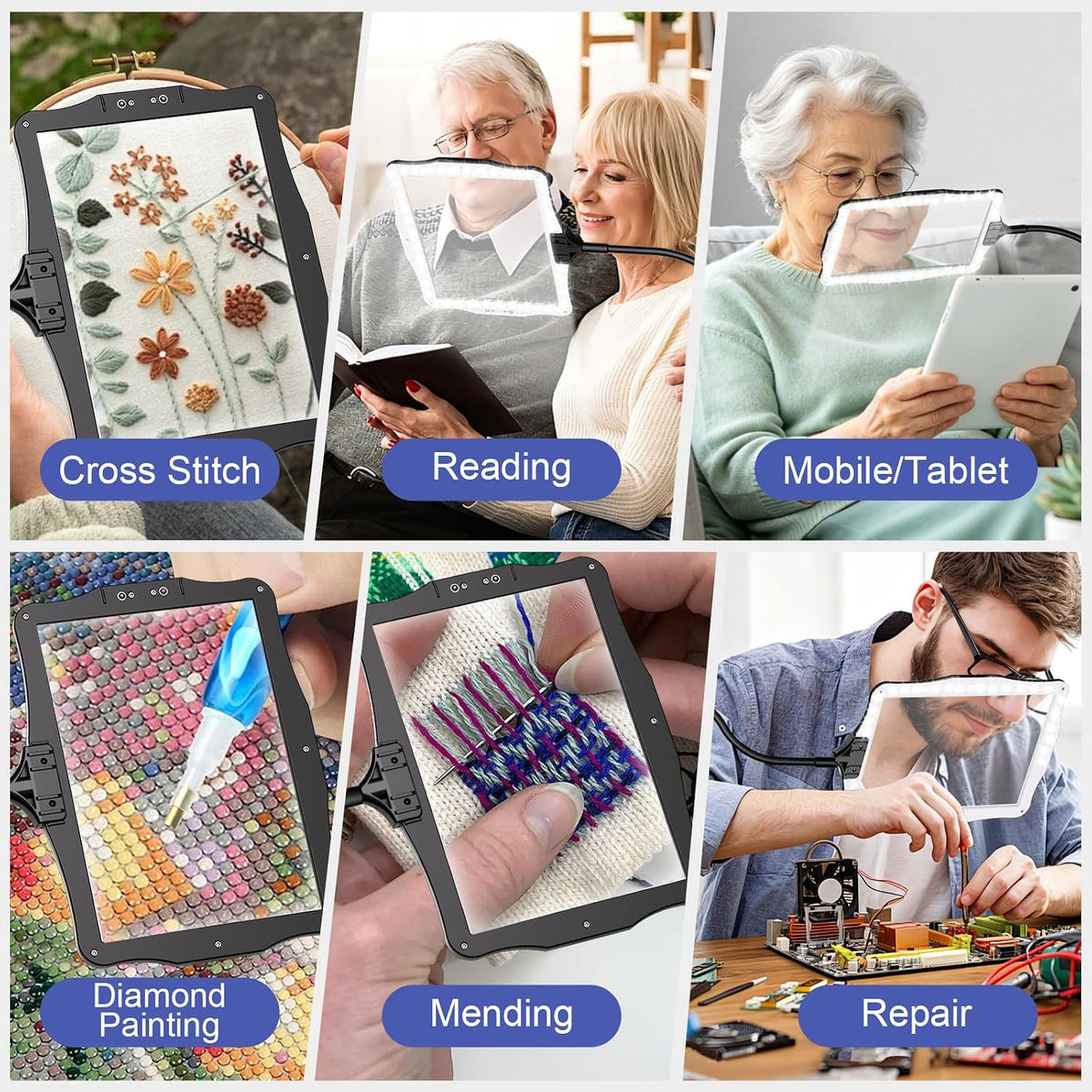 Hands Free Floor Standing Magnifying Glass with 48 LED Rechargeable Light, Ad...