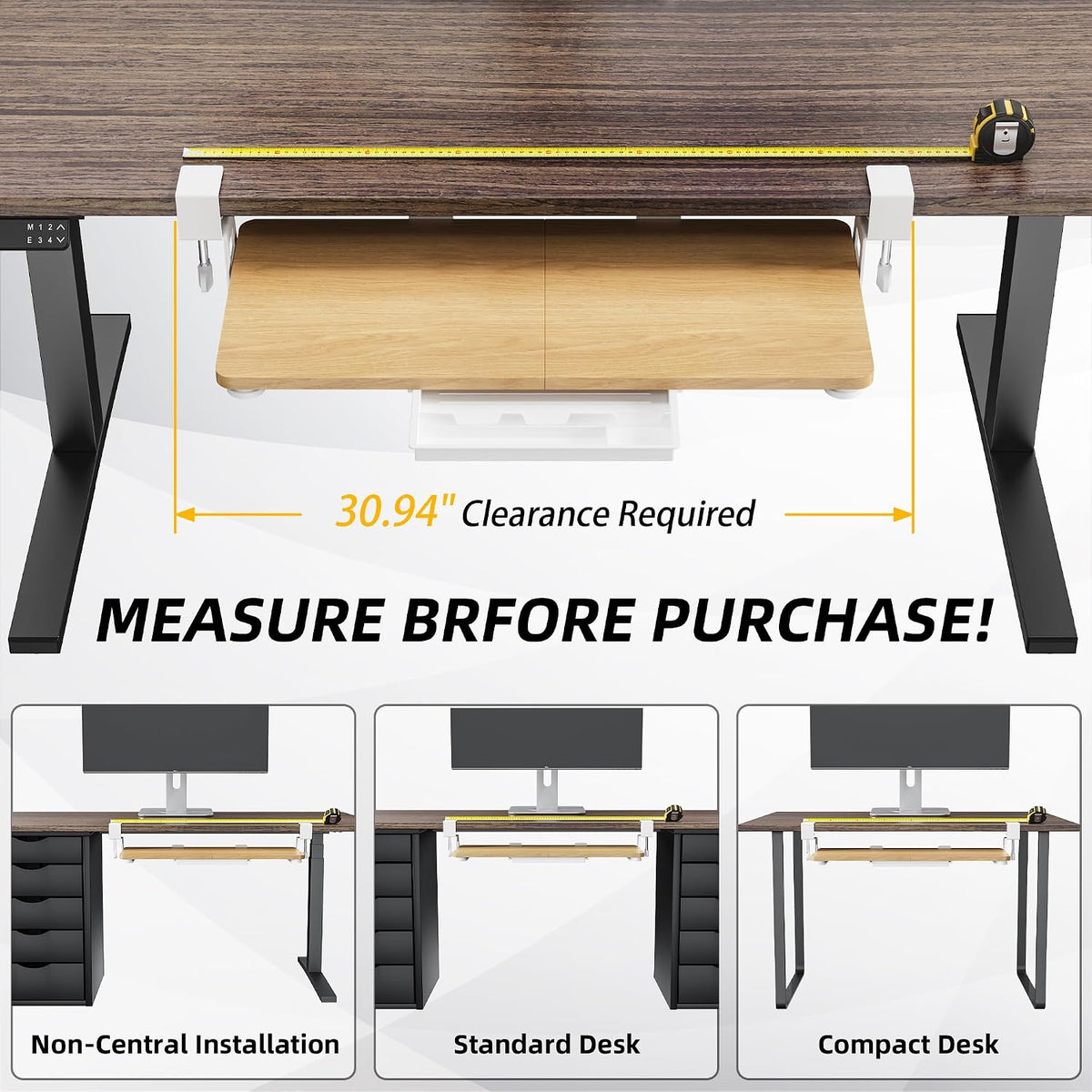 ETHU Under Desk Keyboard Tray with C-Clamp, 26.77x11.81, Oak