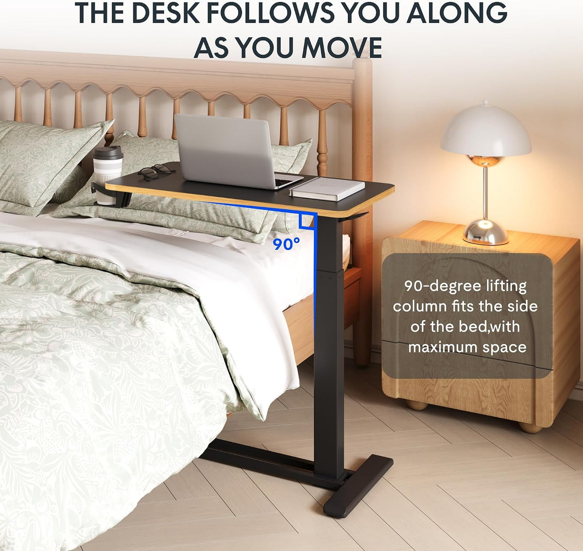 FLEXISPOT H7 28" Pneumatic Height-Adjustable Overbed Table with Wheels