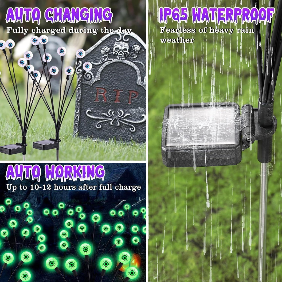 ASMAD Halloween Decorations Outdoor Solar Scary Eyeball Lights,8Pack 64LEDs