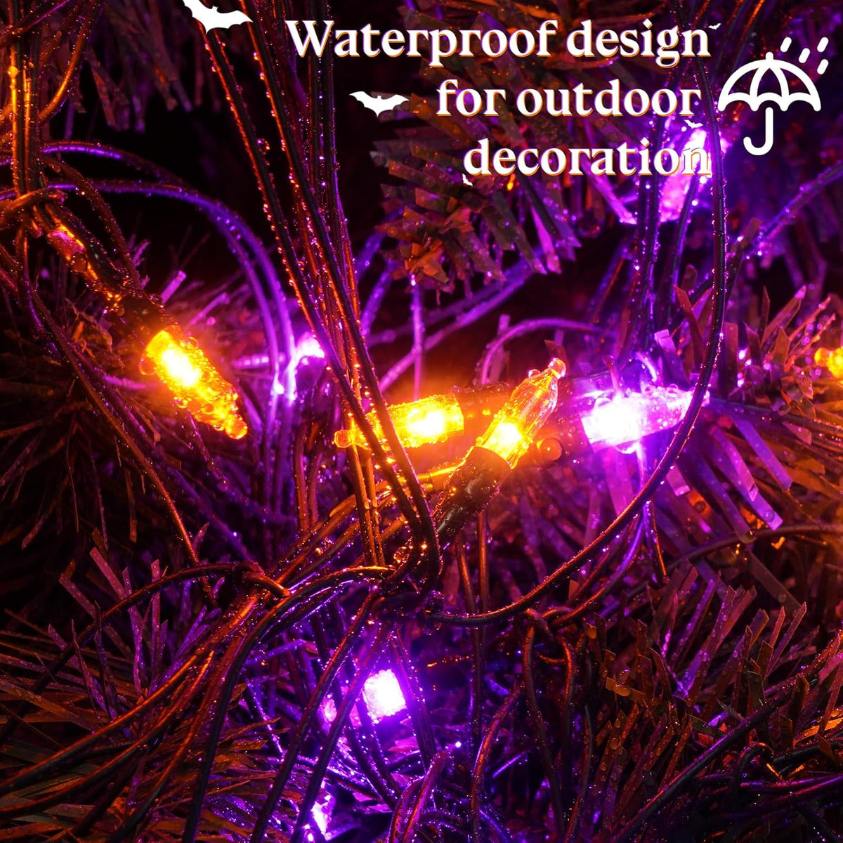 Halloween Net Lights Outdoor, Orange Purple Mesh, 120 LED, 5x6 ft
