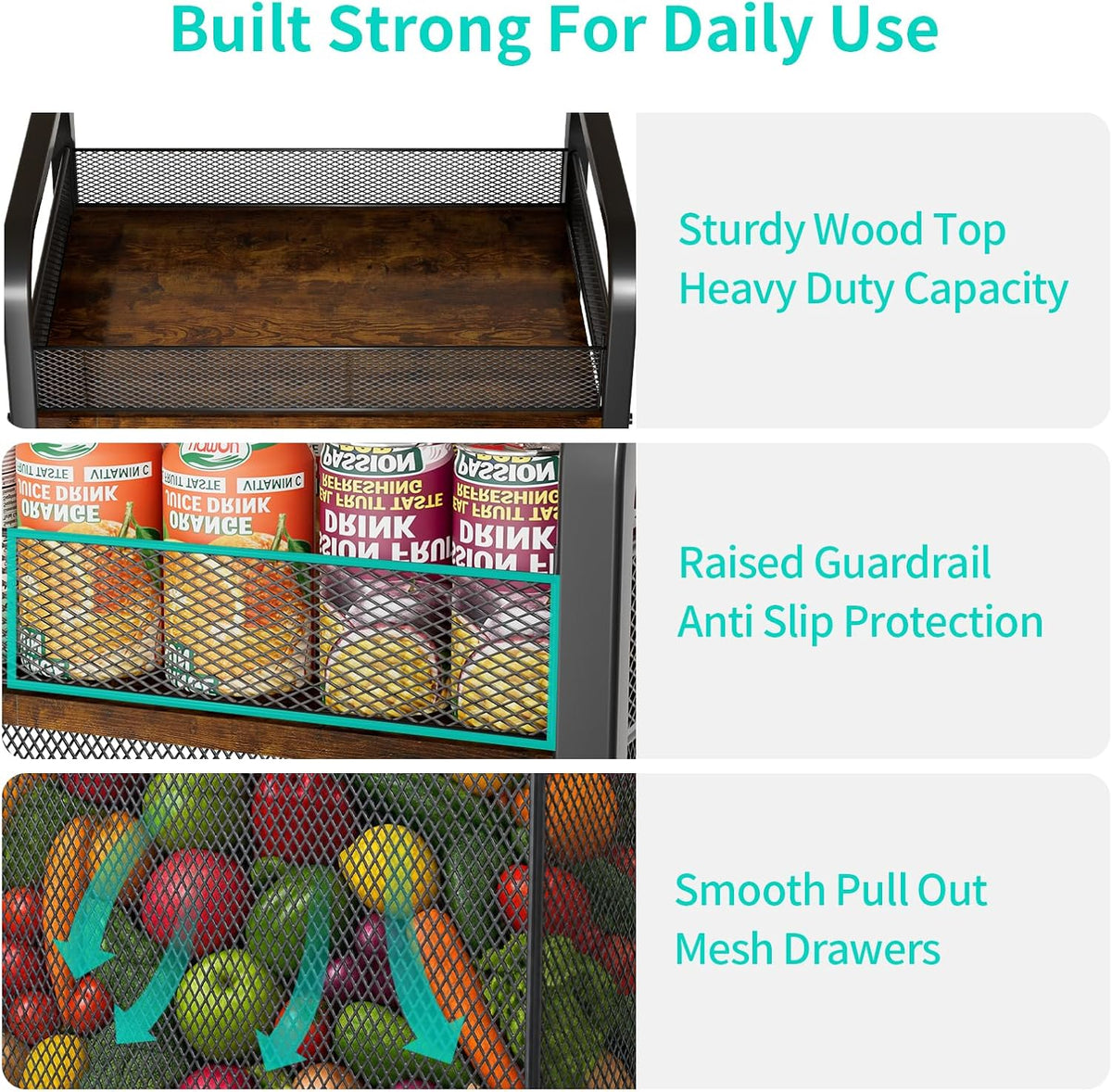 HapiRm 2 Tier Rolling Pantry Organizer Cart- Snack Storage Cart with Wheels
