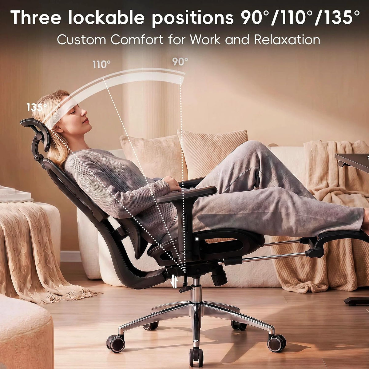 Vonesse Ergonomic Office Chair with Footrest, Desk Chairs with Dynamic Lumbar...