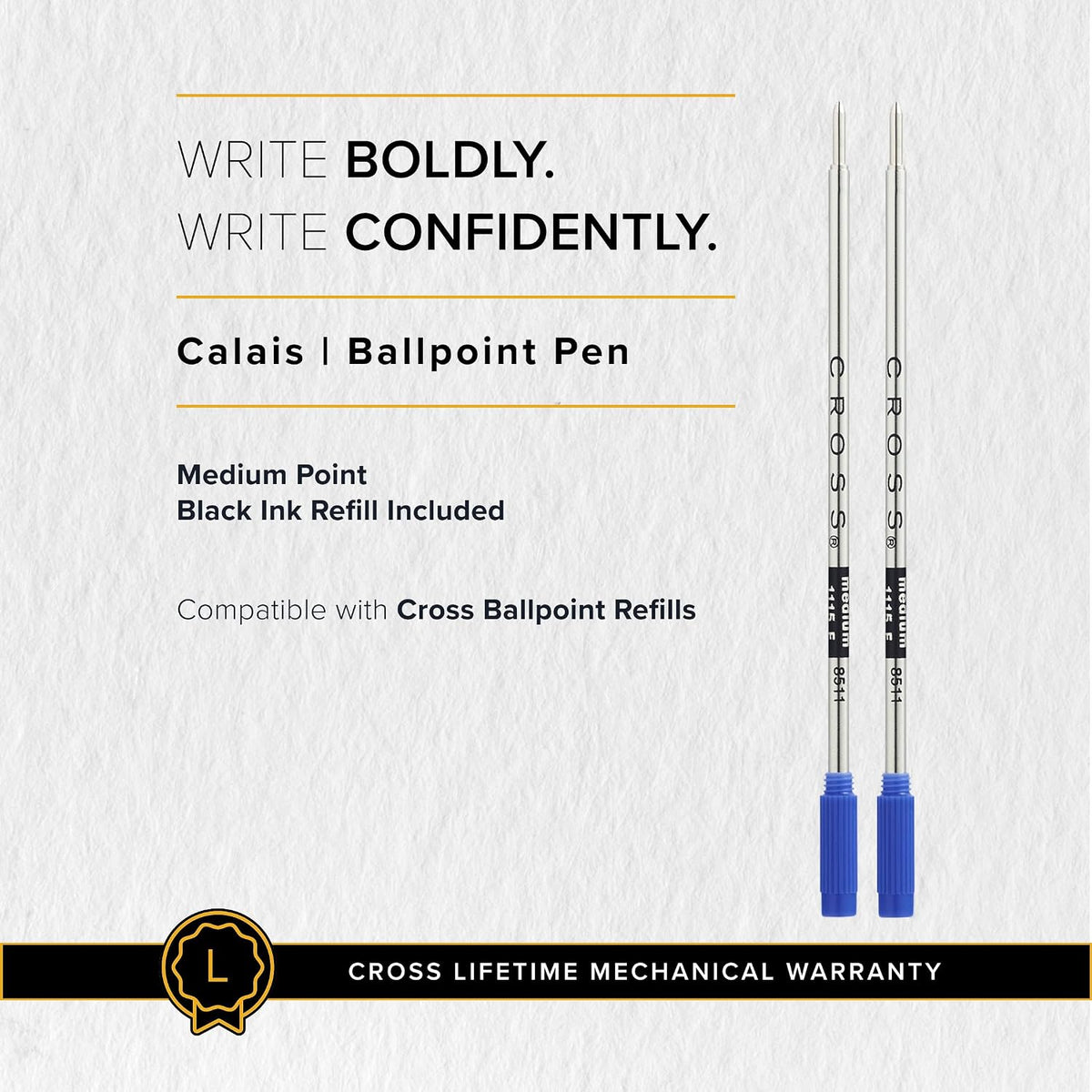 Cross Calais Ballpoint Pen, Matte Black, Medium Point, Black Ink