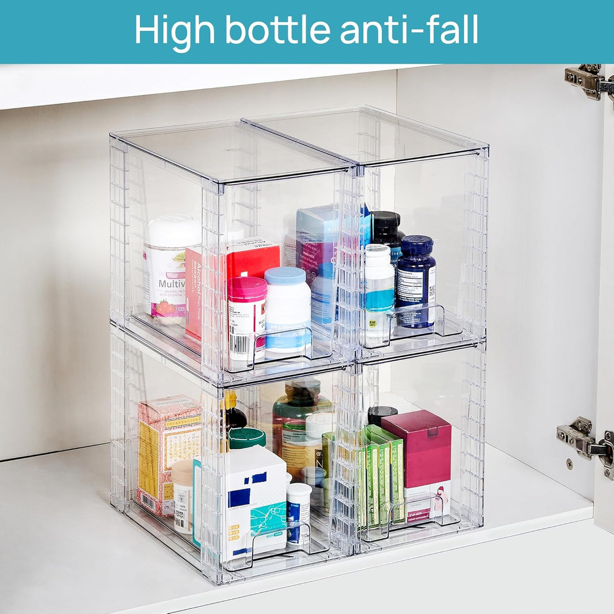 Vtopmart 4 Pack Clear Stackable Storage Drawers,9.7" High Plastic Organi...