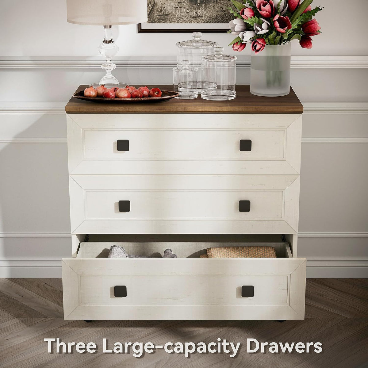 FENSULN Modern White Dresser for Bedroom with 3 Drawers,Chest of Drawers with...