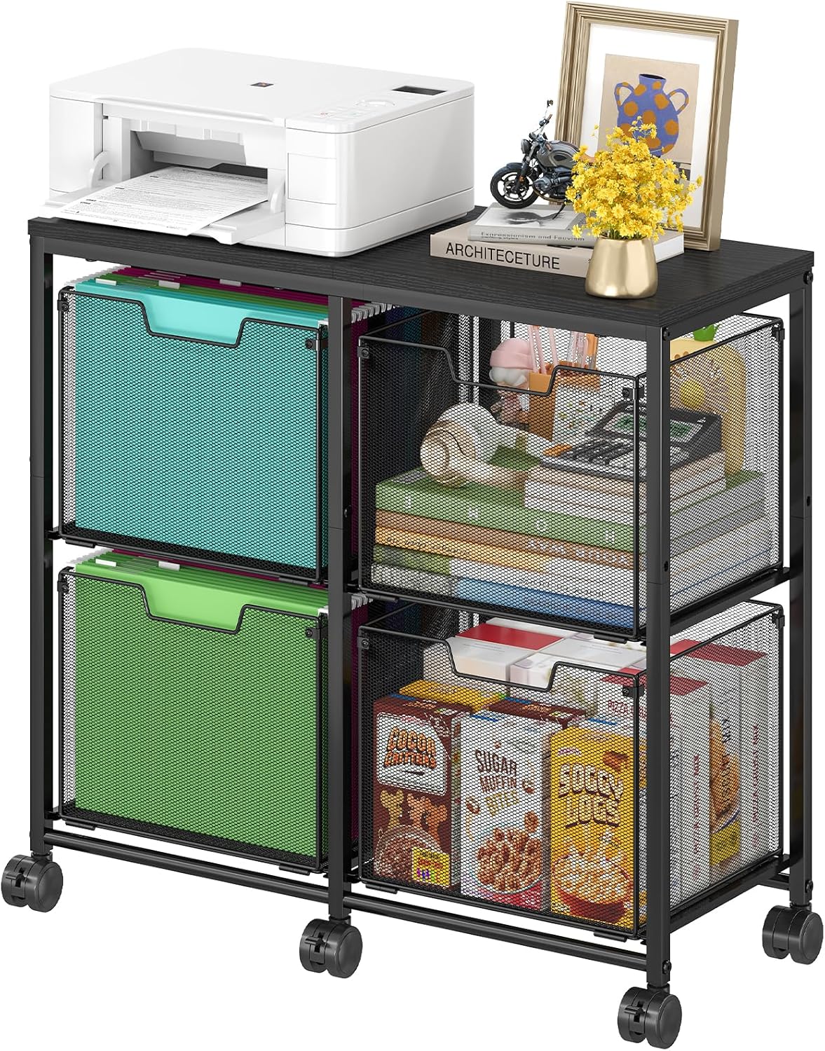 Sbanmao 4 Drawer Lateral File Cabinet, Mobile Filing Cabinet, Printer Stand w...
