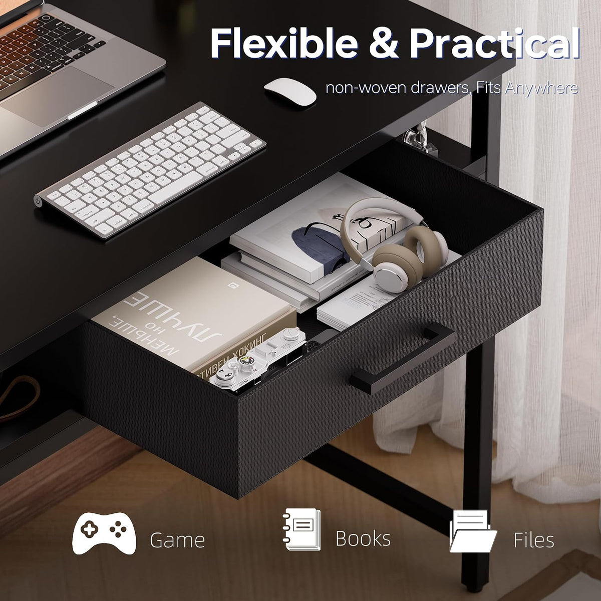 Pamray 32 Inch Small Computer Desk with Drawers for Bedroom Small Spaces