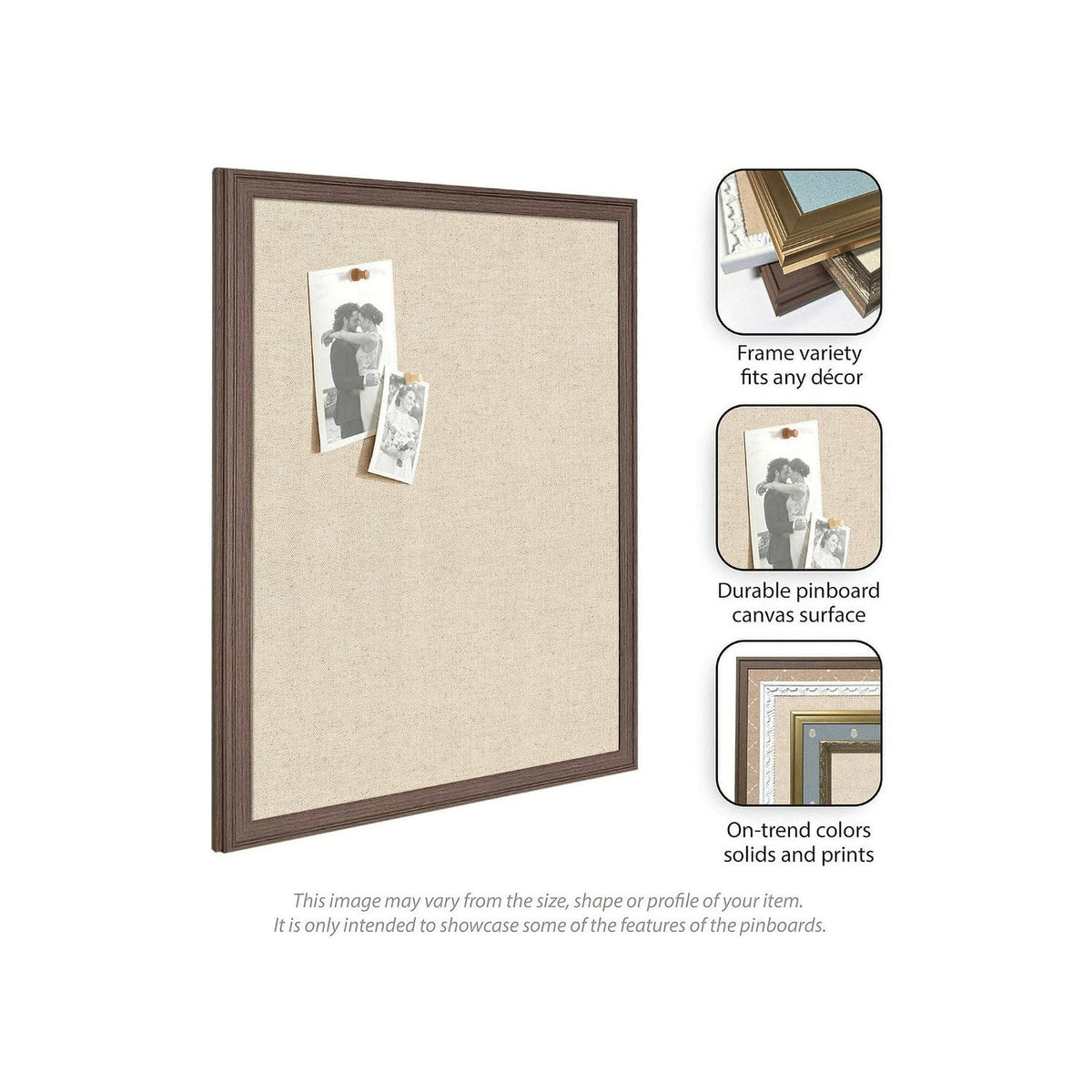 Kate and Laurel Framed Fabric Pinboard 26 x 20, Neutral Weave Printed Linen D...