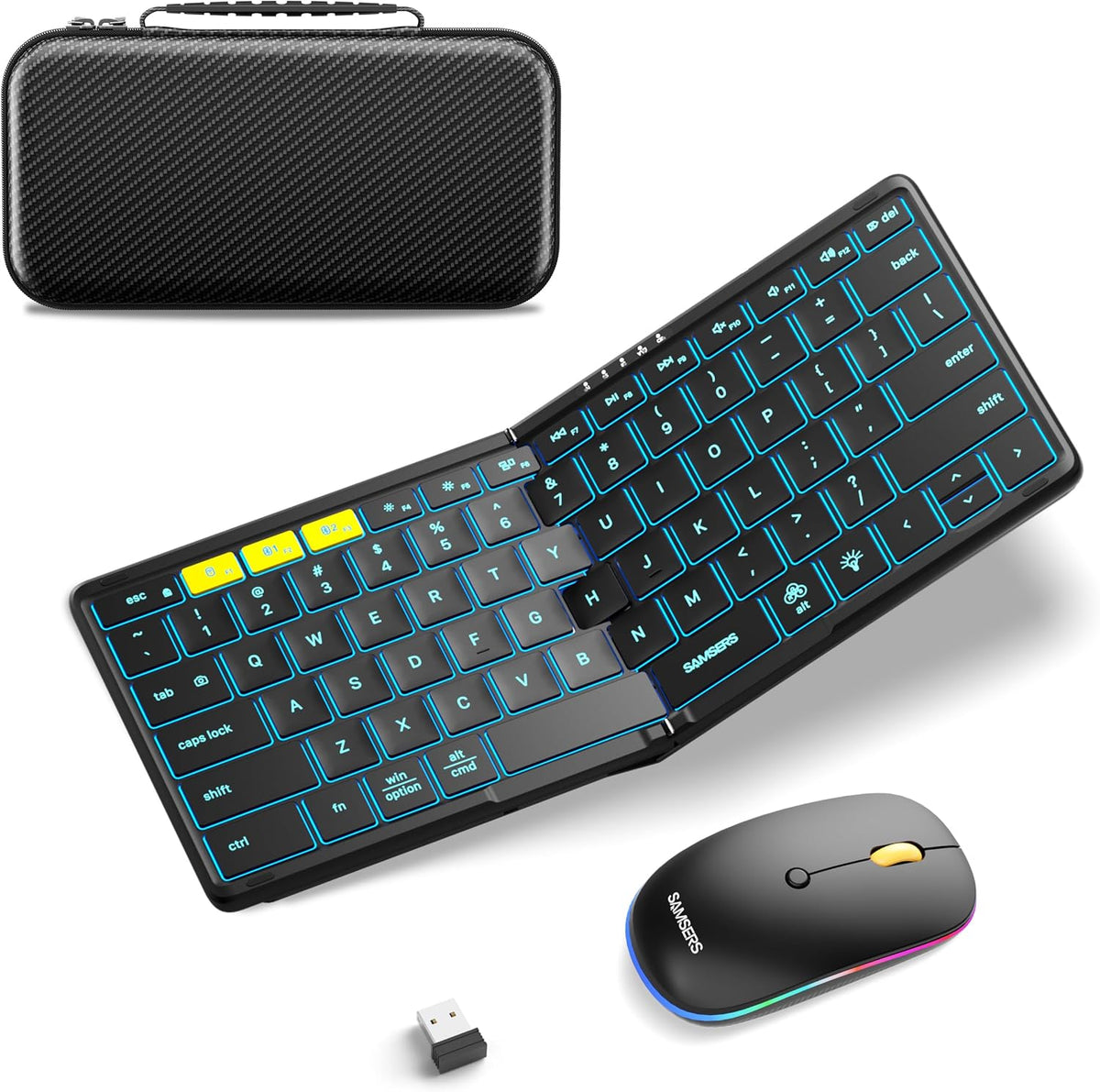 Samsers Full-Size Travel Foldable Keyboard and Mouse with Backlight, Black
