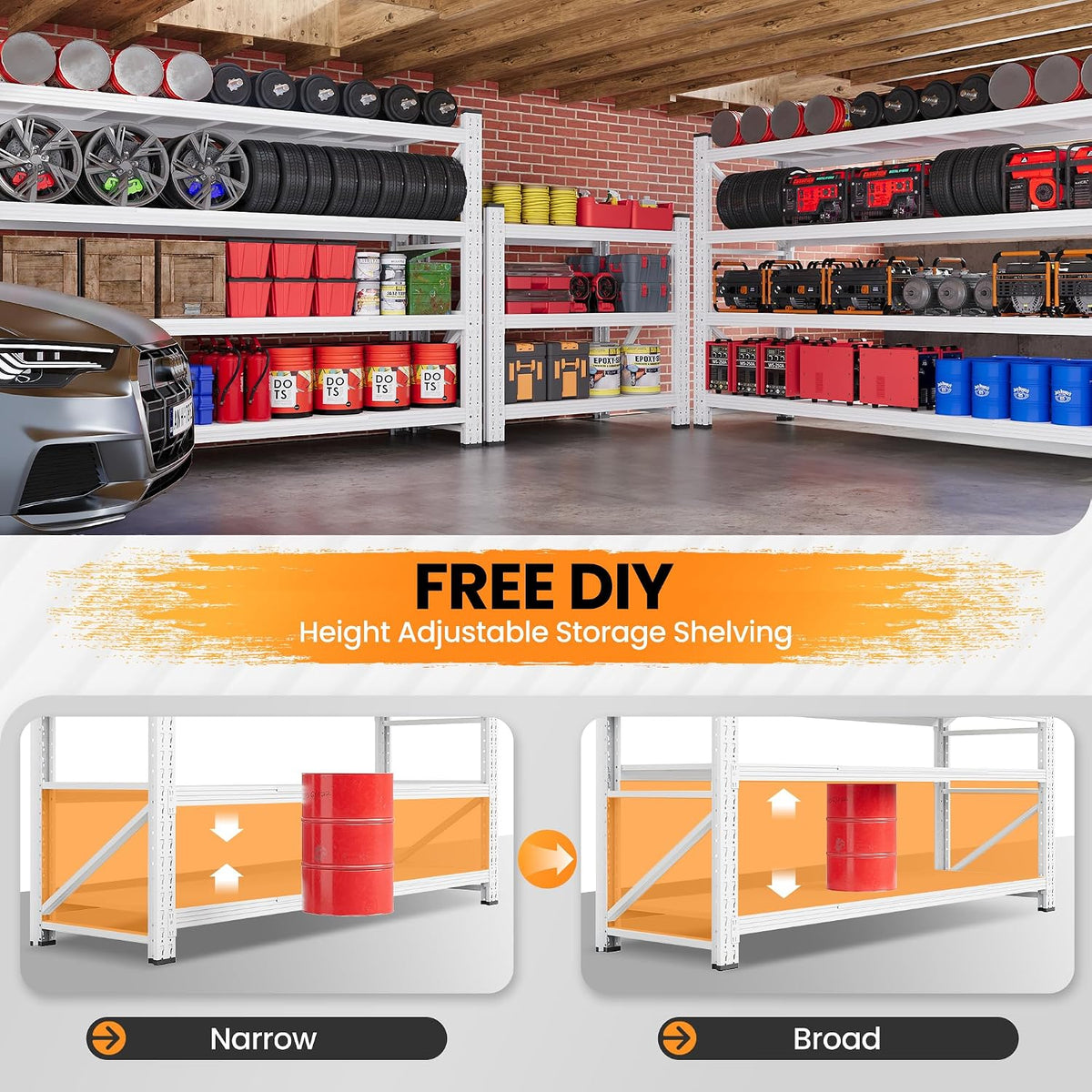 60” Wide Heavy Duty Metal Garage Shelving, Adjustable Storage Shelf