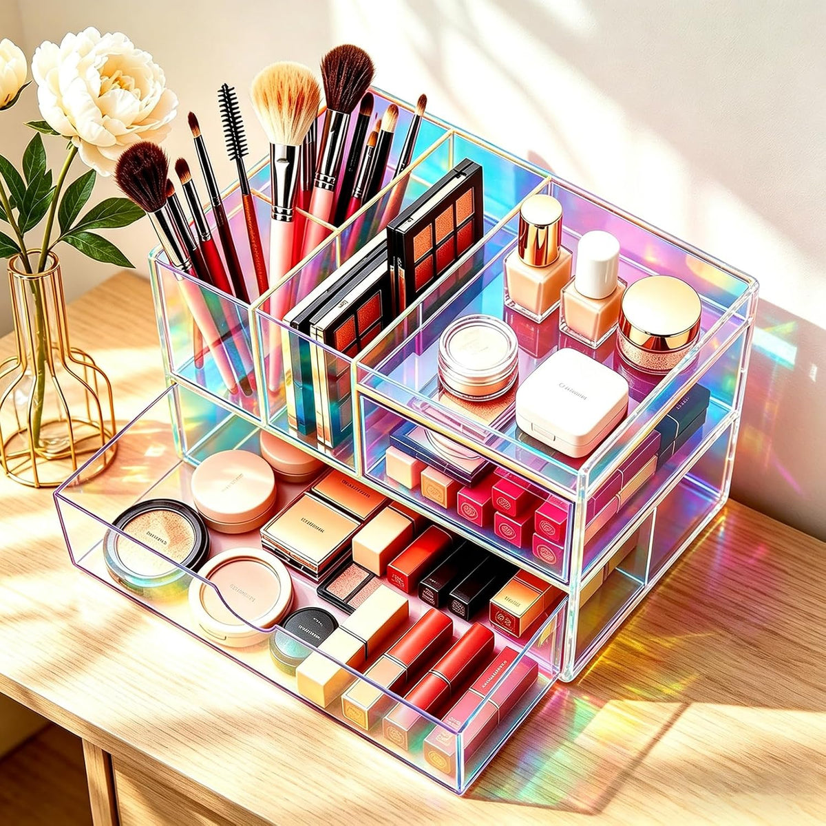 Desk Organizer with Drawers Acrylic Desktop Organizer Pen Holder Caddy for Of...