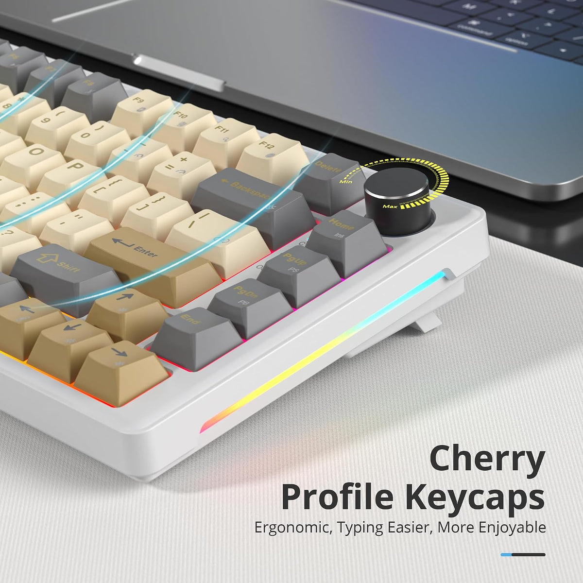 75% Retro Mechanical Keyboard Gasket with Knob, Custom Wired Creamy Gaming Ke...