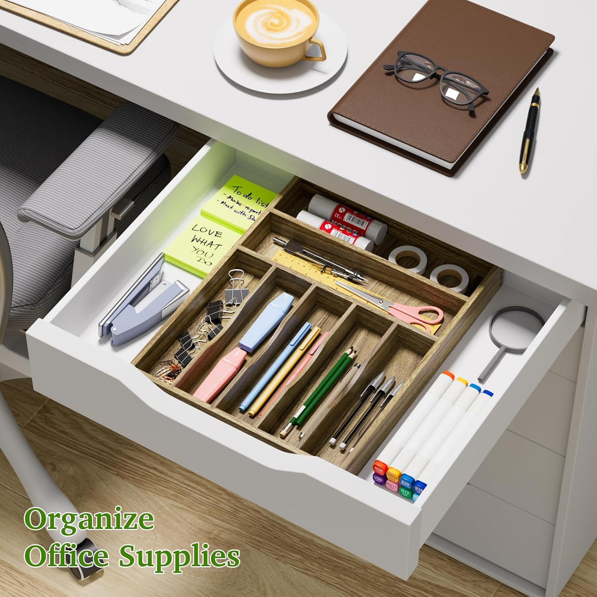 Kiasthome Acacia Wood Silverware Drawer Organizer, Kitchen Utensil Cutlery Dr...