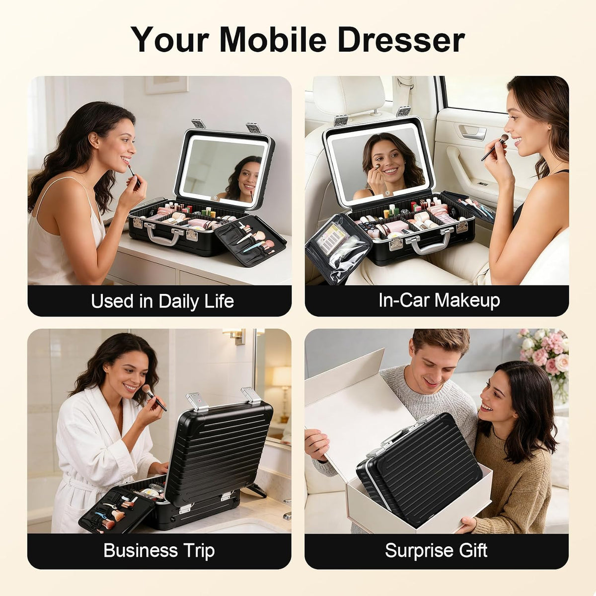 BEAUTY CASE Makeup Case with LED Mirror, 16 inch PC and Aluminum Shockproof H...