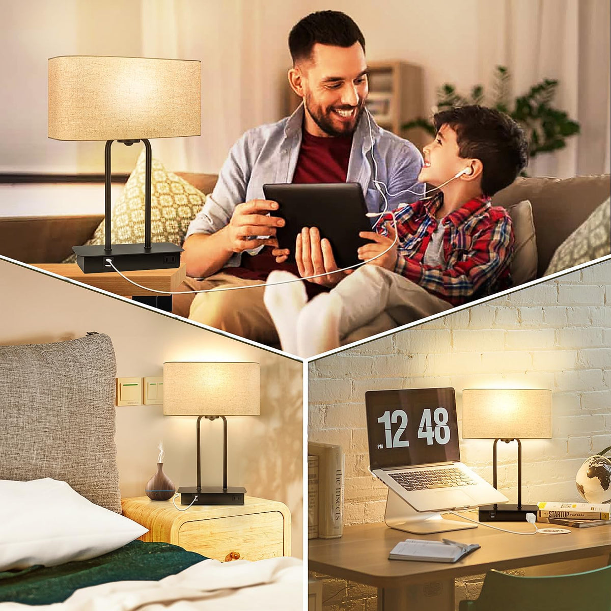BesLowe 16’’ Table Lamp for Bedroom, Bedside Nightstand Lamp with LED Bulb