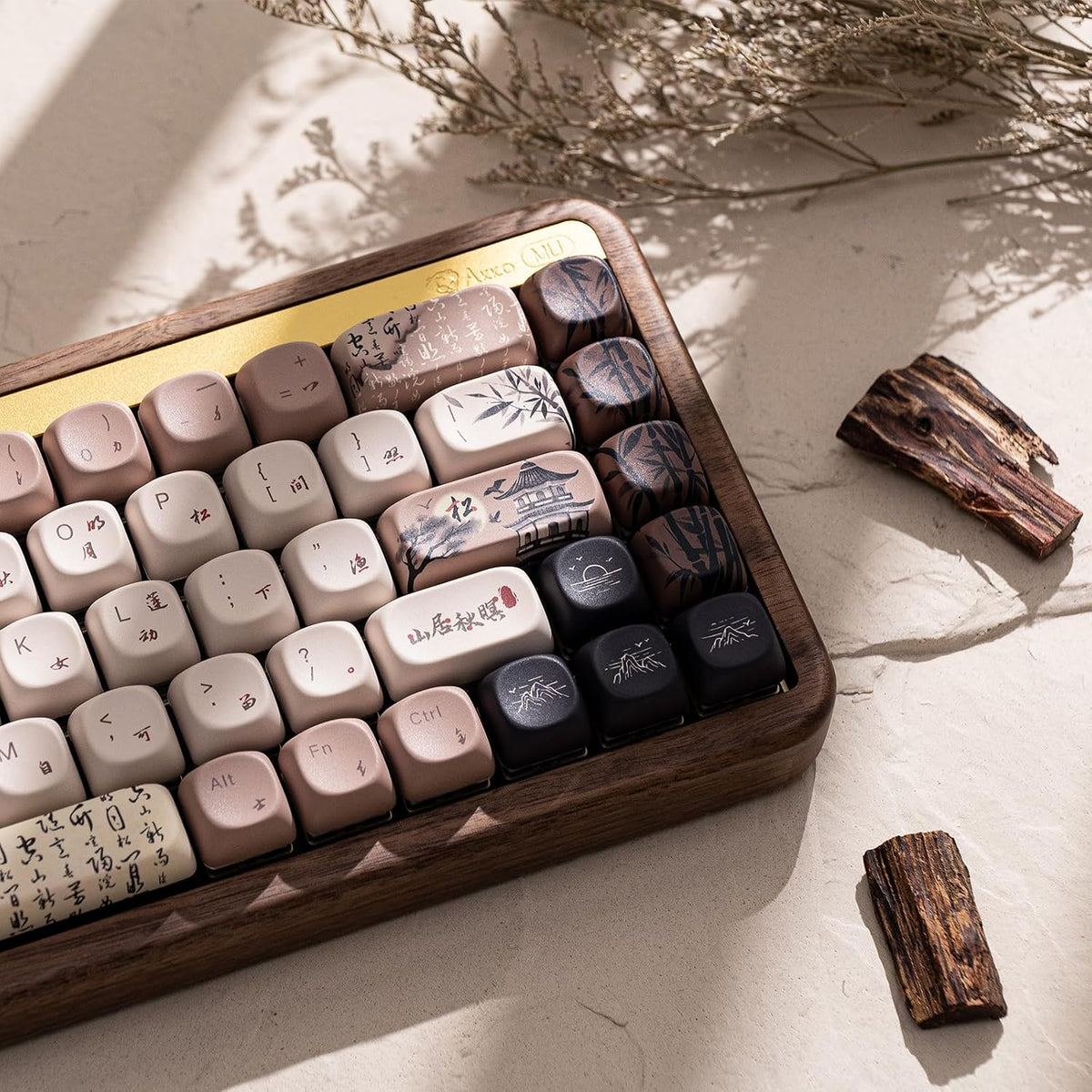 Akko Mechanical Gaming Keyboard with Walnut Wooden Case, MU01 Mountain Seclus...