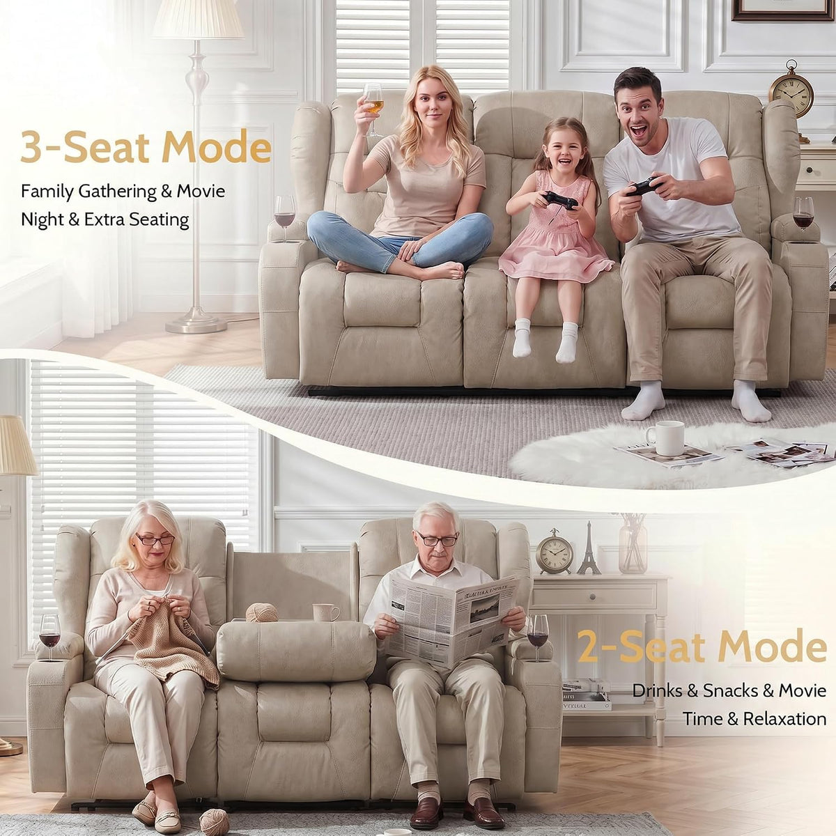 SAMERY 75.6" RV Loveseat Recliner Sofa, Manual Reclining Loveseat