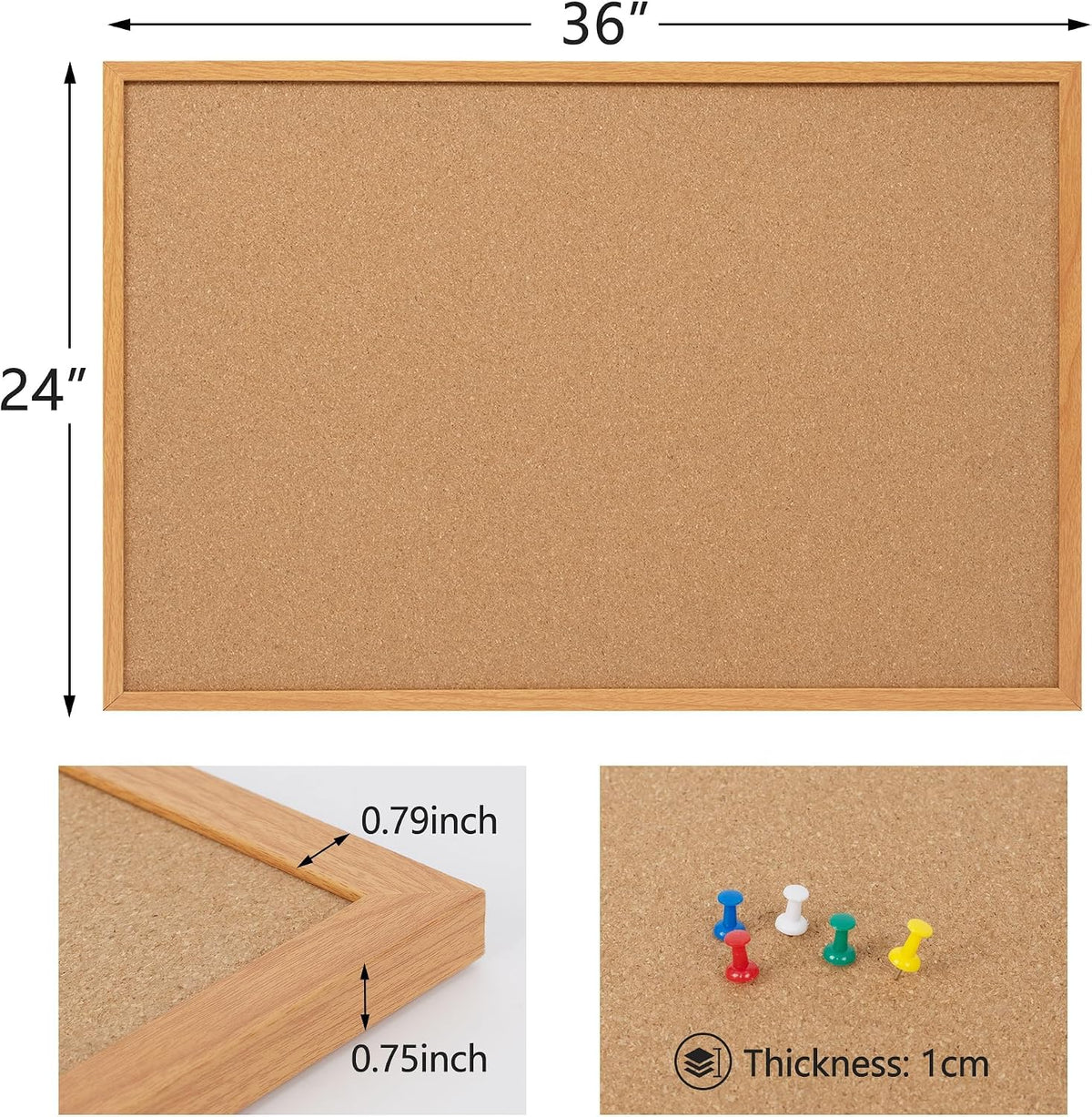 Cork Board Bulletin Board 24 x 36, Wood Framed Corkboard for Wall
