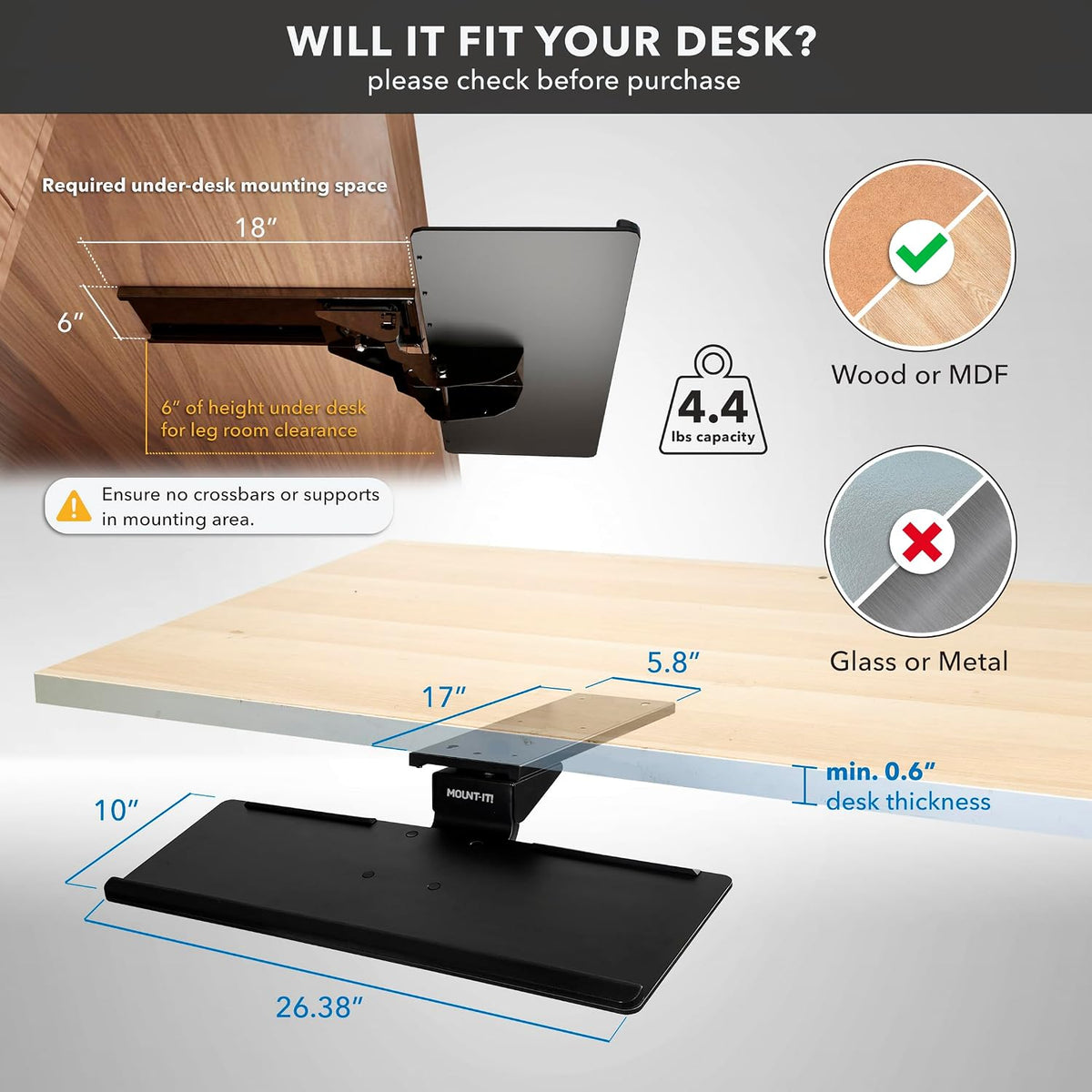 Mount-It! Under Desk Keyboard Tray with Wrist Rest, Tilt and 90 Swivel