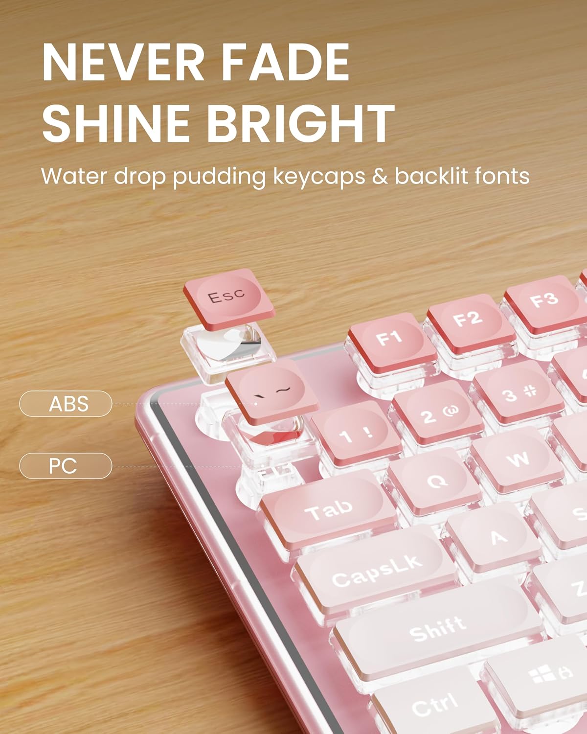 Wired Keyboard with White Backlight Pudding Keycaps, Pink-Pink Gradient
