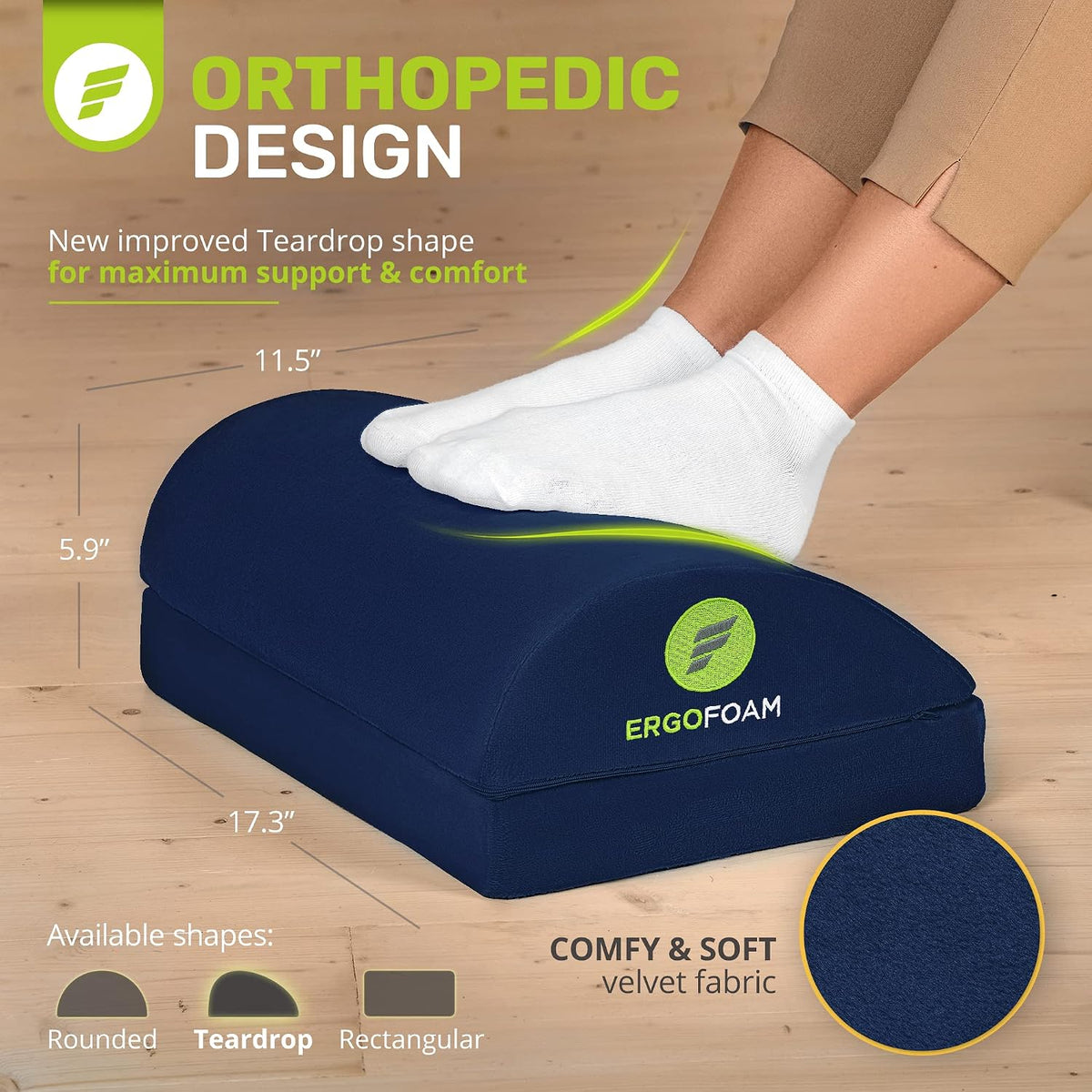 ErgoFoam Foot Rest - Chiropractor-Endorsed Orthopedic Teardrop Design 2in1 Ad...