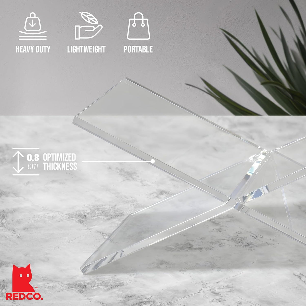 Red Co. Transparent Clear Acrylic Book Holder 2 Piece Reading Stand for Open ...
