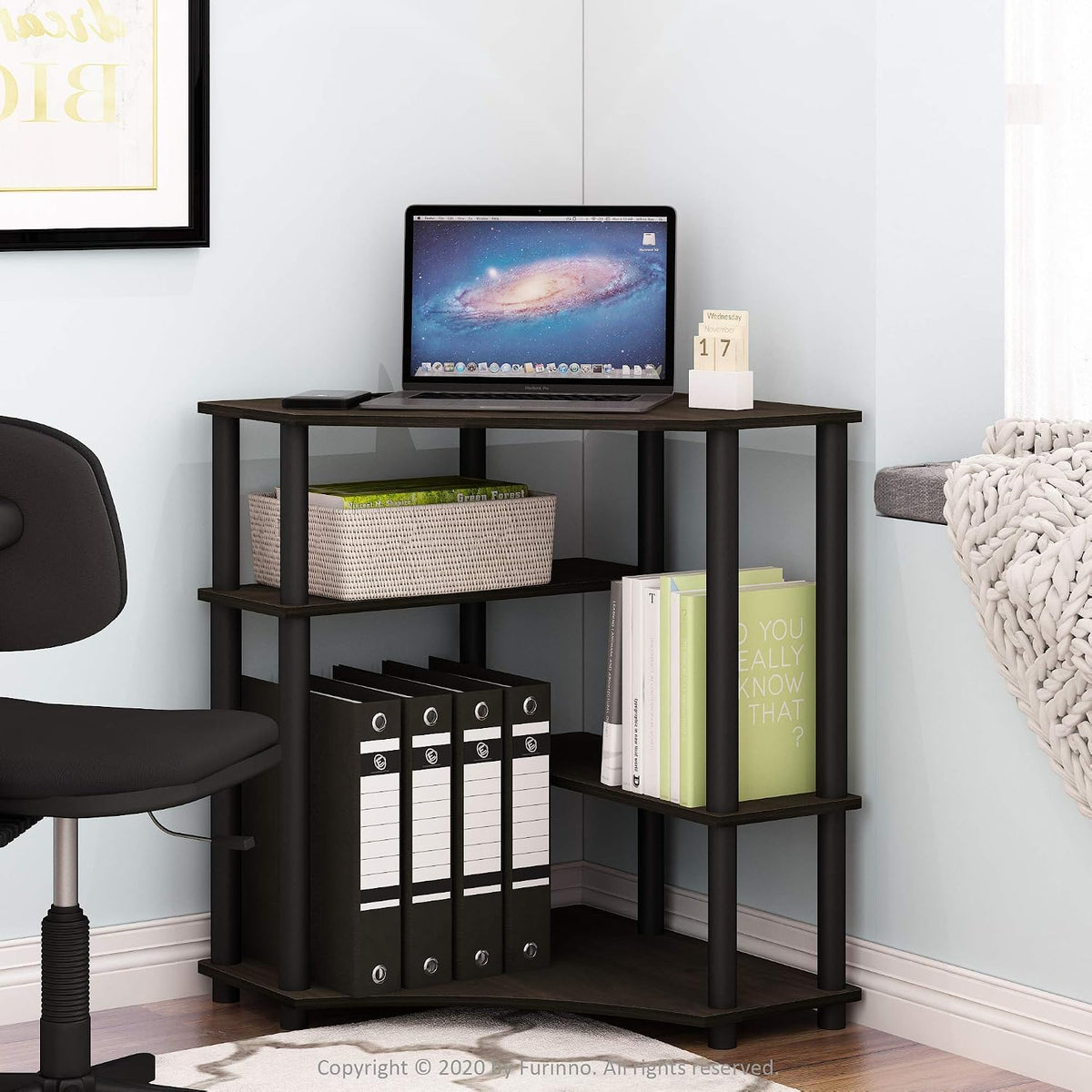 Furinno Turn-N-Tube Toolless Corner Baker Racks, Gaming Desk, Espresso