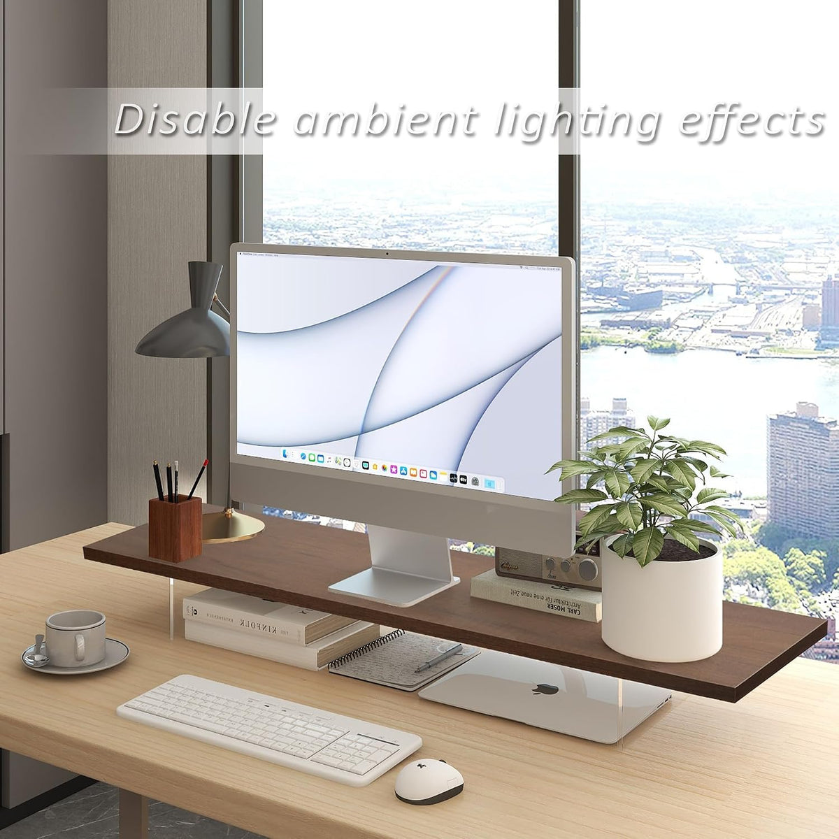Monitor Stand Riser,Wood & Acrylic Computer Monitor Stand with LED Strip ...