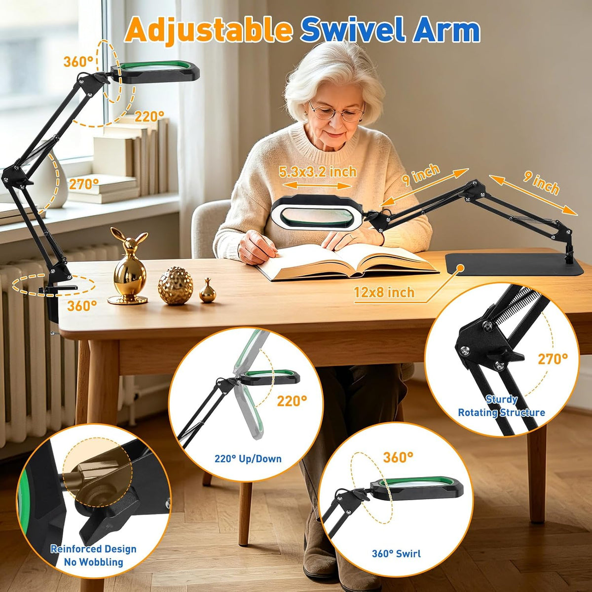 12X Square Magnifying Glass with Light and Stand, 2-in-1 Hands-Free