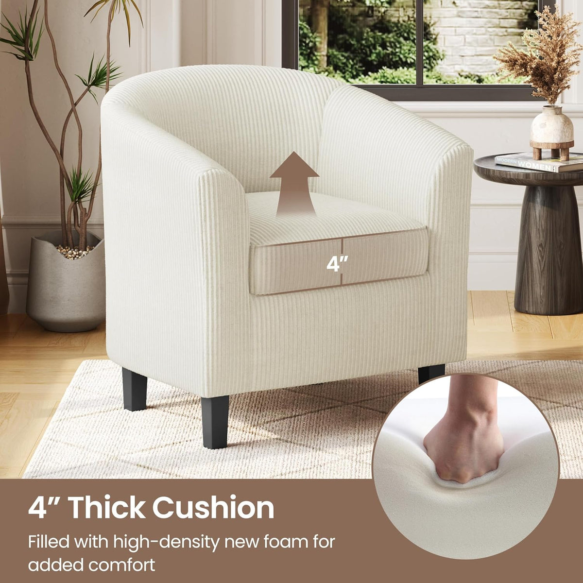 Yaheetech Accent Chairs Set of 2, Corduroy Barrel Armchairs Beige