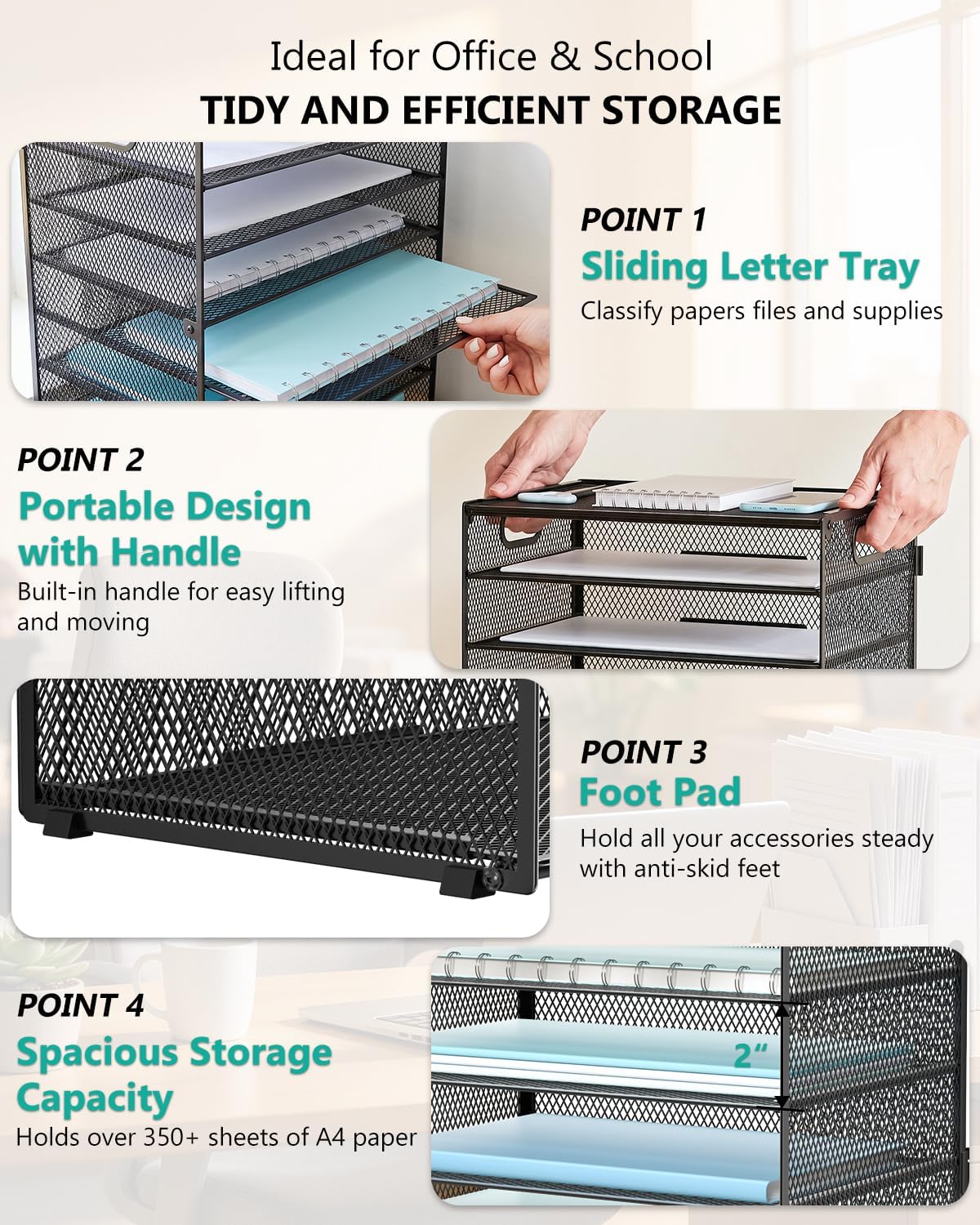WALI Desk File Organizer, 9 Tier Desktop Paper Letter Tray Organizer with Han...