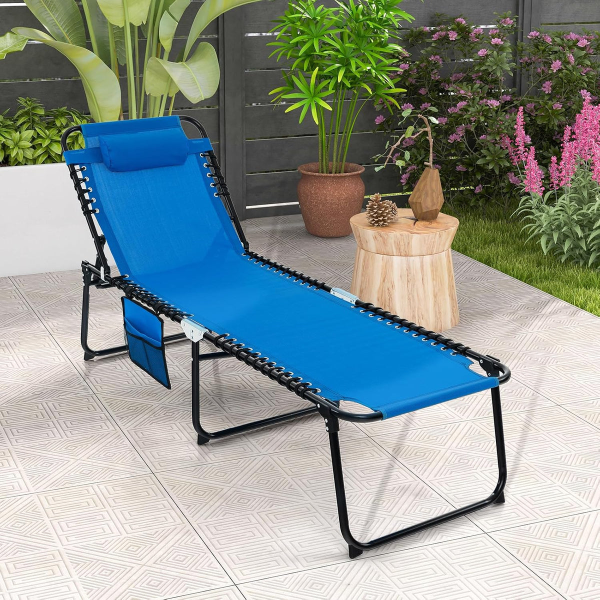 S AFSTAR Outdoor Lounge Chair, Folding Patio Chaise Lounge with 4-Positions B...