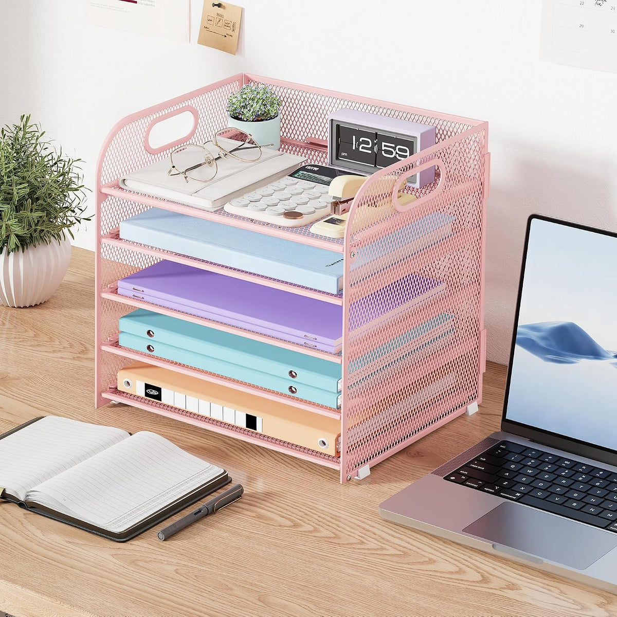 Cawukege 2 Pack 5 Tier Paper Organizer, Letter Tray with Handle, Mesh Desk Or...