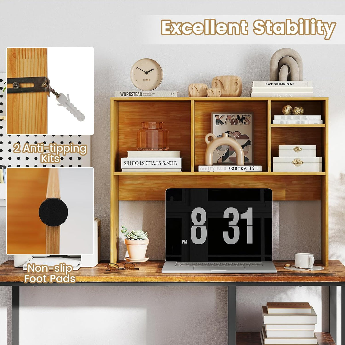 GIANTEX Desktop Bookshelf, Countertop Storage Hutch with 4 Shelves for Comput...