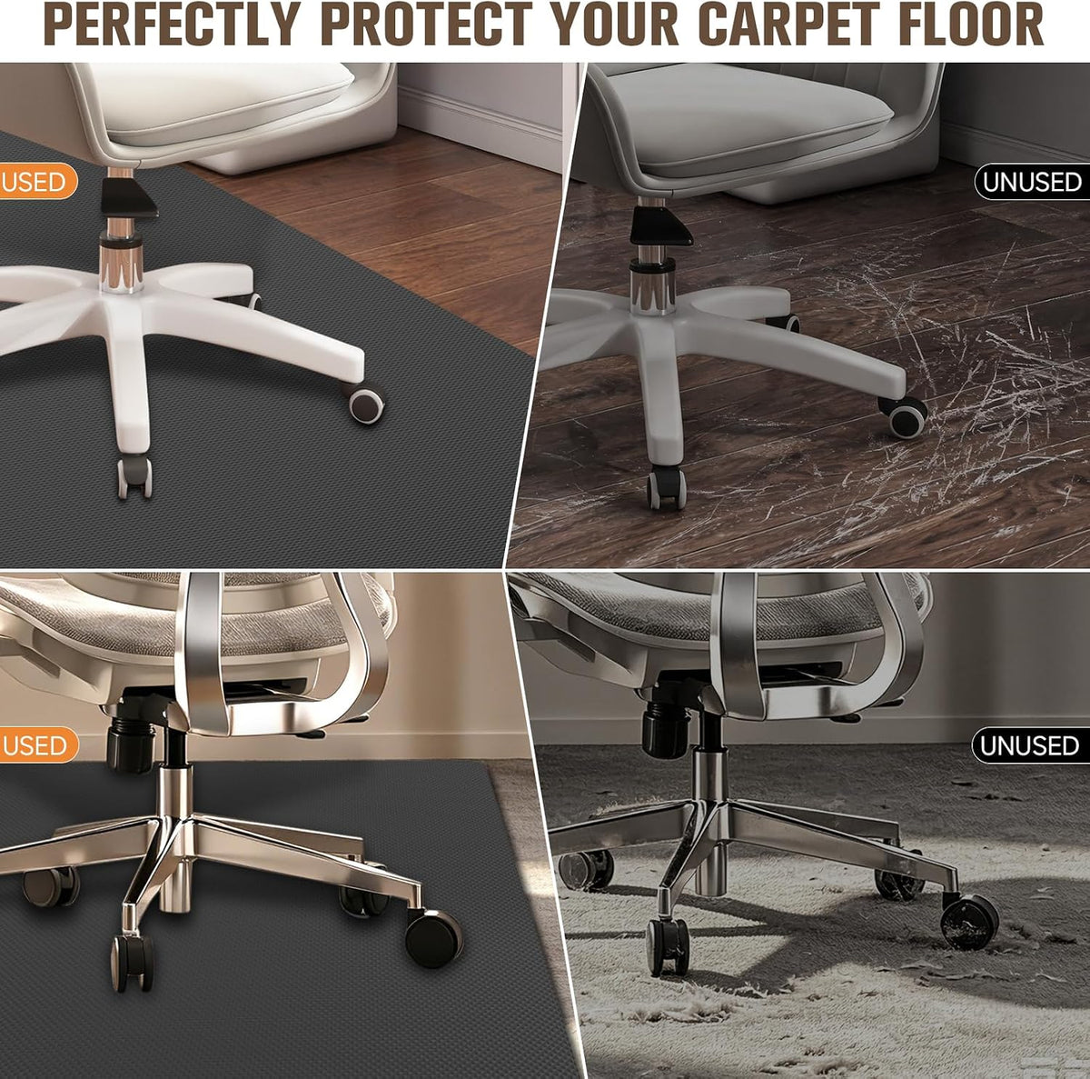 insefocc Office Chair Mat, 48 x 36 Inch Black TPE Desk Chair Floor Protector,...
