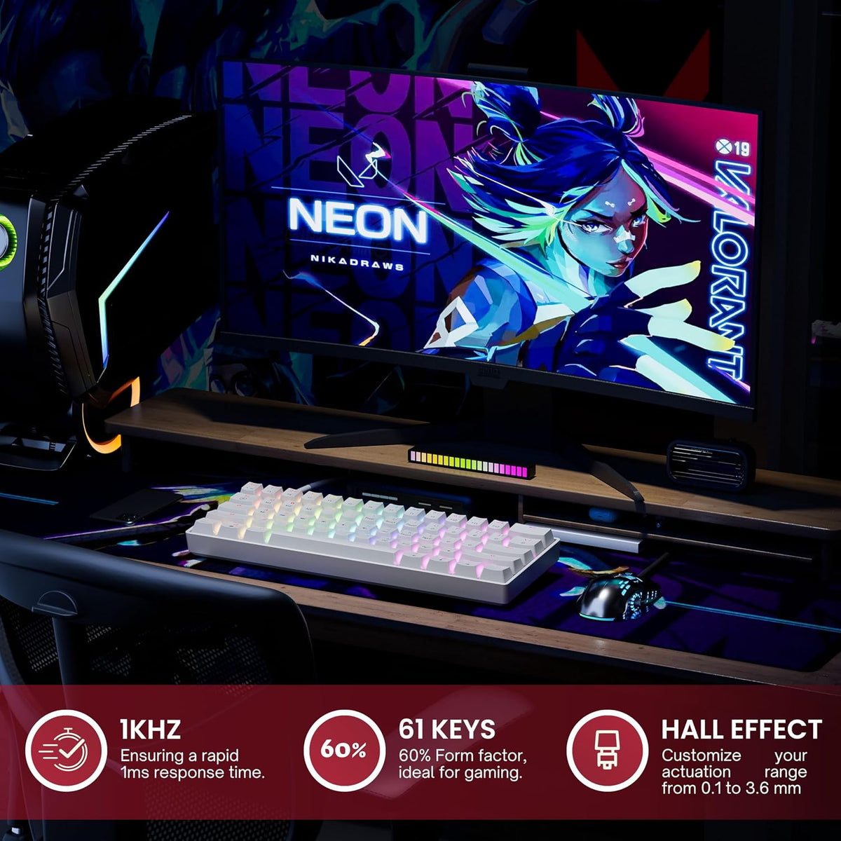 HK Gaming GK61HE 60% | Magnetic Mechanical Gaming Keyboard | Rapid Trigger 0....