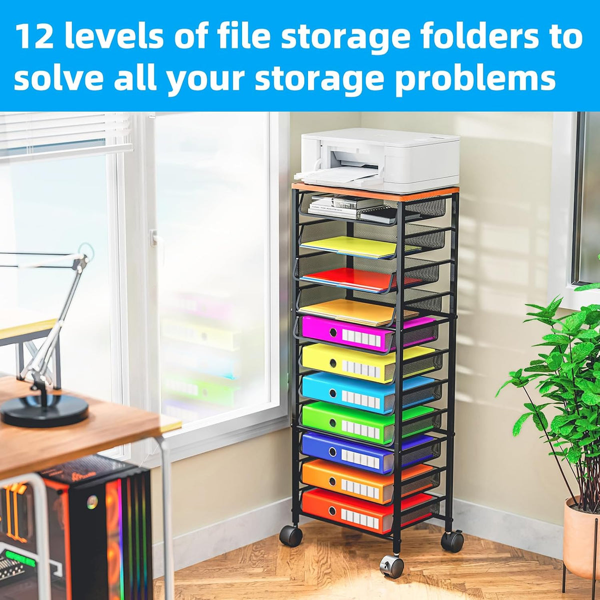 Simple Trending 12-Tier Rolling File Cart, Desk File Organizer with 11 Mesh S...