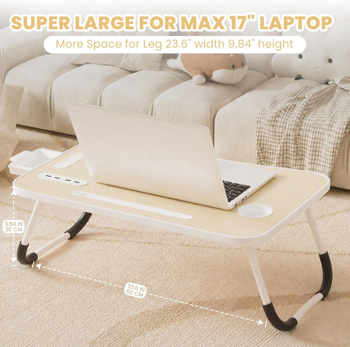 Lap Desk for Laptop Tray, Foldable Laptop Bed Desk with Storage Drawer