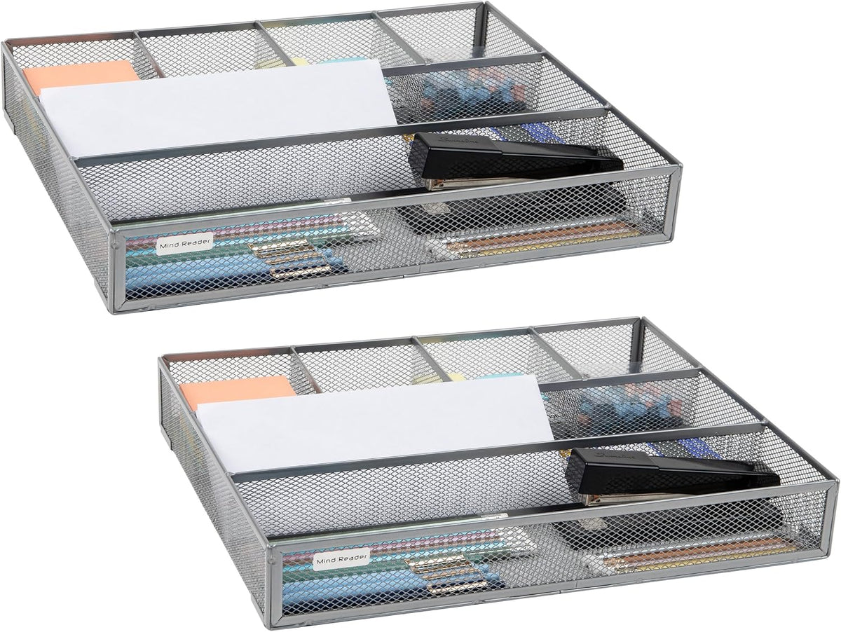 Mind Reader 6-Compartment Drawer Organizer, Metal Mesh Desk Organizer for Off...
