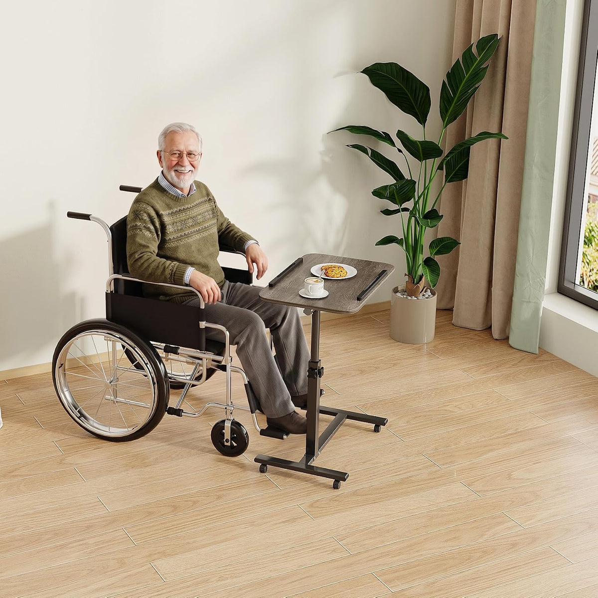 Height-Adjustable Rolling Overbed Laptop Table with Wheels for Bed & Couch