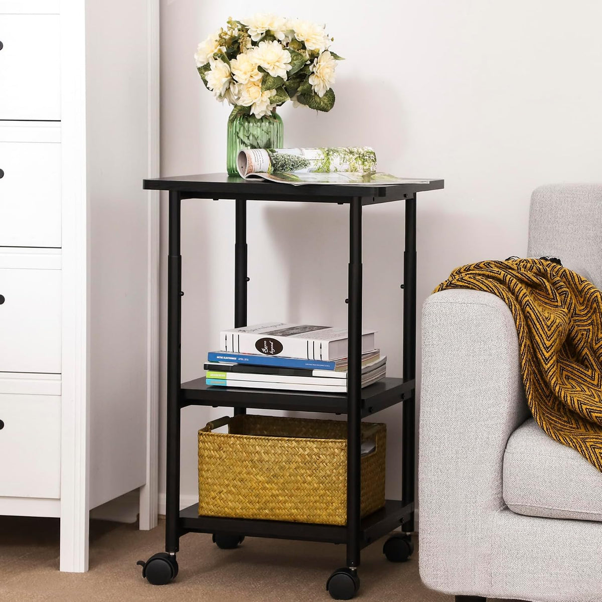 VASAGLE 3-Tier Printer Stand with Locking Wheels, Under Desk Printer Table