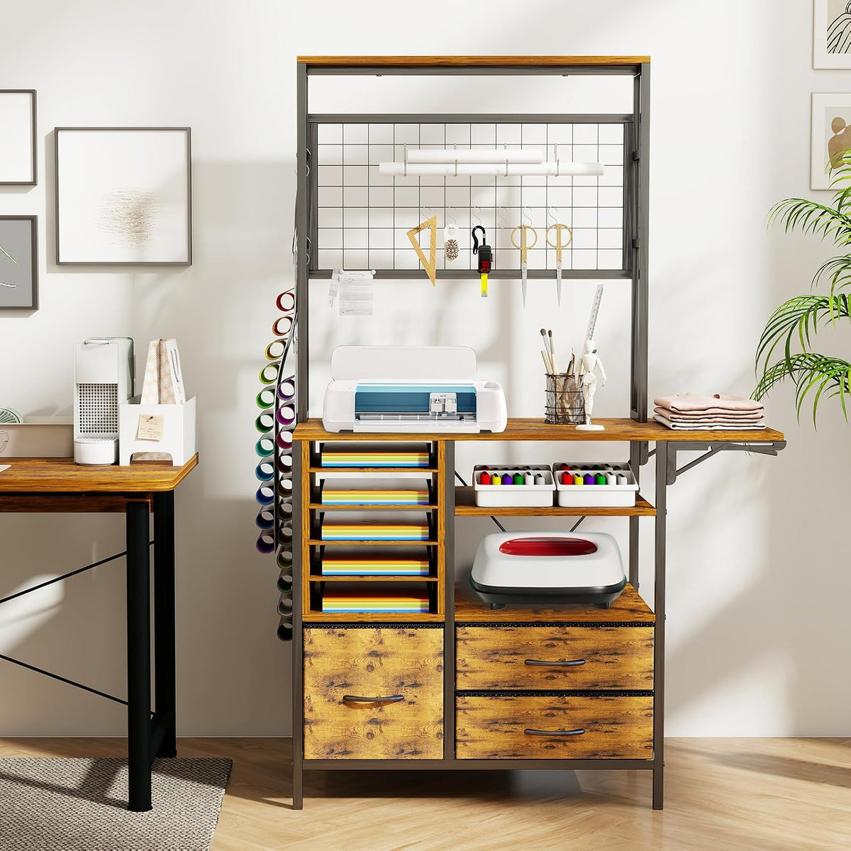 Craft Organizers and Storage Cabinet Brown Craft Table with Drawer