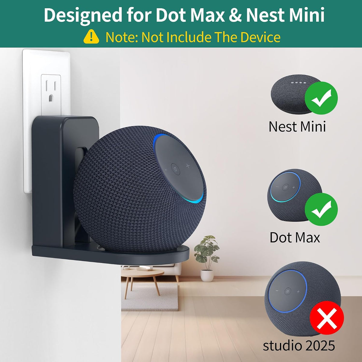 HomeMount Wall Mount for Dot Max & Nest Mini, Plug-in (Graphite, 2 Mounts)